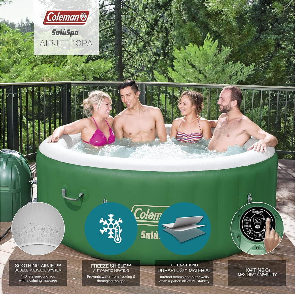 Coleman Inflatable Hot Tub Spa – 140 Bubble Jets, 242 gal, Heated, Pump & Cover, Fits 4