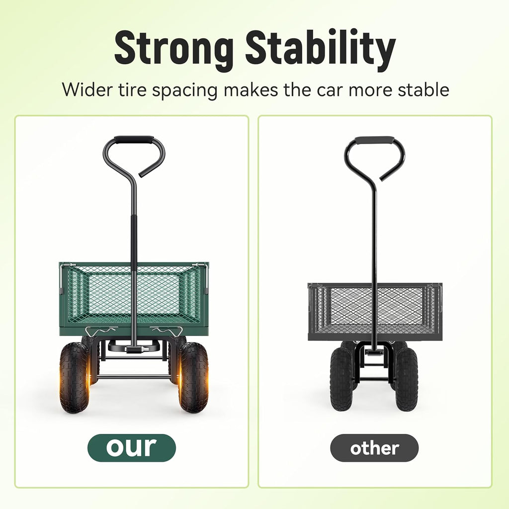 Vibemo 2-in-1 Steel Garden Cart – 1400 lb Heavy-Duty Wagon, Mesh Sides to Flatbed, 13" Pneumatic Tyres