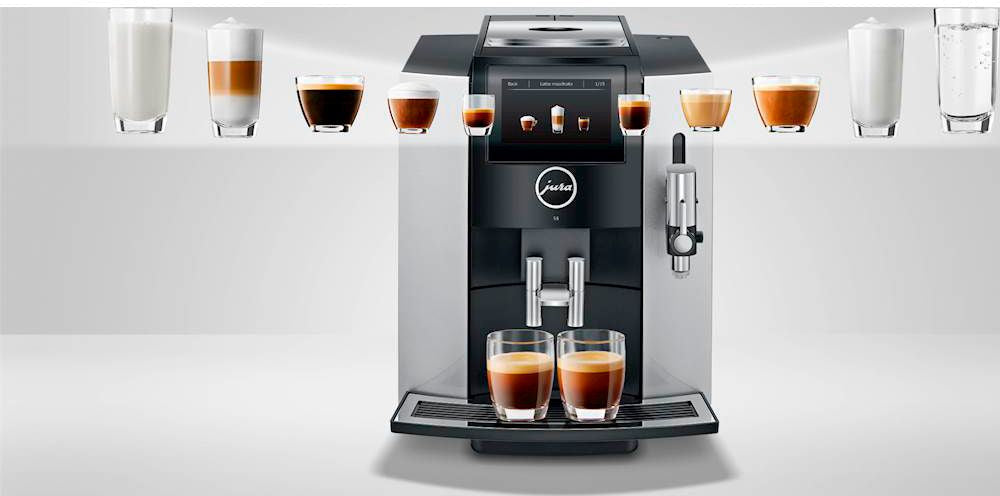 JURA S8 Automatic Espresso Machine – Moonlight Silver, 15 Bars, 4.3 in Touchscreen, Fine Foam Frother