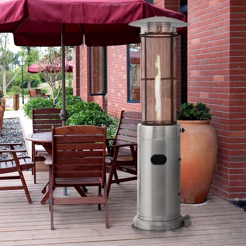 41000 BTU Stainless Steel Patio Heater - Standing Propane Garden Heater with Glass Flame Tube, Wheels & Tilt Shut-Off
