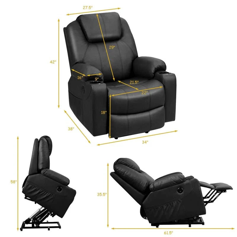Electric Power Lift Recliner Chair with Heat & 8-Point Massage – USB, Cup Holders, for Elderly