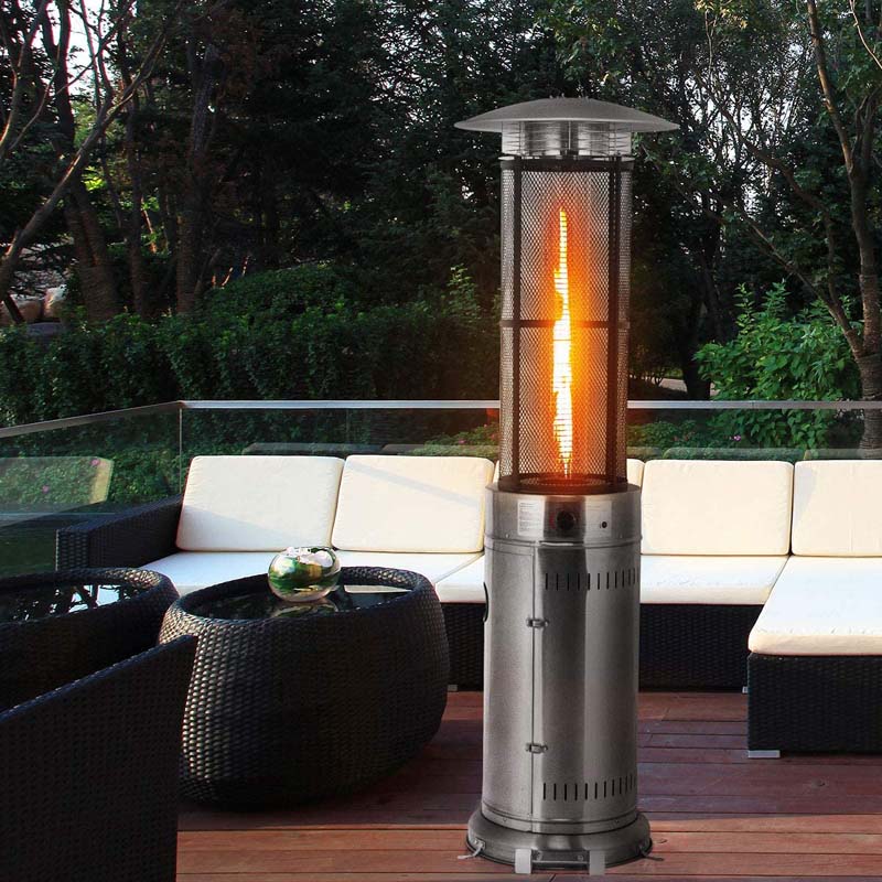 41000 BTU Stainless Steel Patio Heater - Standing Propane Garden Heater with Glass Flame Tube, Wheels & Tilt Shut-Off