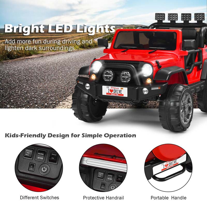 12V 2-Seater Kids Ride-On Truck with Remote Control, Storage, LED Lights and Music, Ages 3+