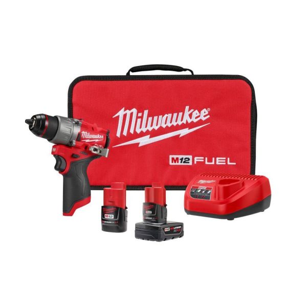 Milwaukee M12 FUEL 12V cordless 1/2 inch drill driver with batteries and case