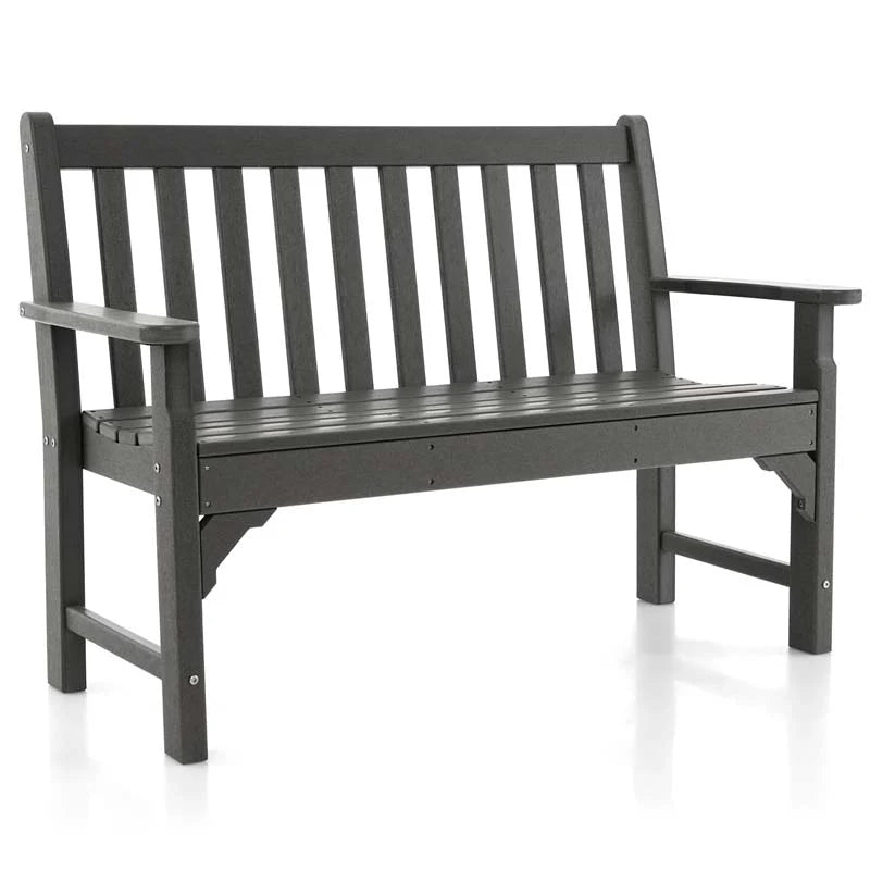 Grey all-weather HDPE 2-person outdoor garden bench with backrest