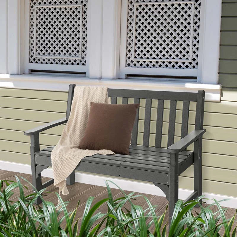 50 in All-Weather HDPE Garden Bench – 2-Person Outdoor Patio Loveseat, 705 lb Capacity (Grey)