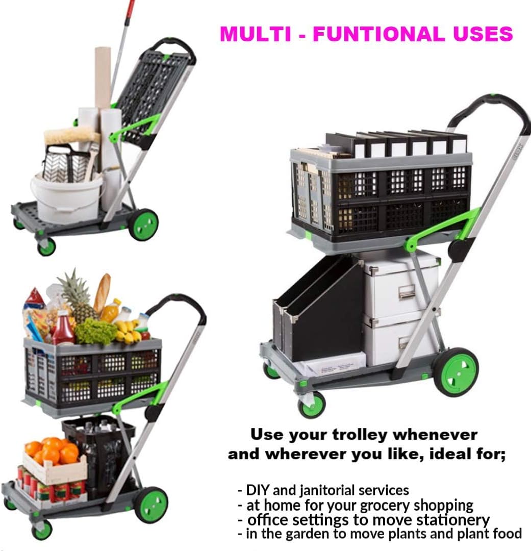 CLAX Folding Collapsible Transport Trolley – Aluminium Frame, Storage Crate, 132 lb Load
