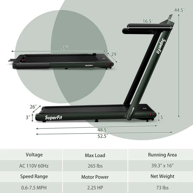 2-in-1 Folding Under Desk Treadmill – 2.25 HP, 0.6–7.5 mph, App, Speaker & Remote