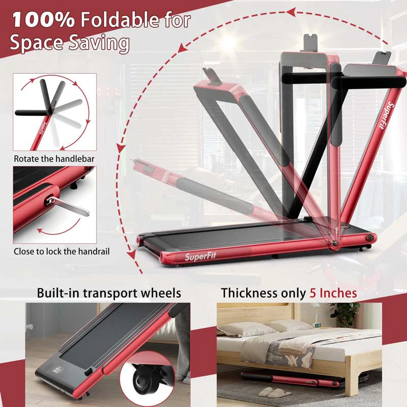 2-in-1 Folding Under Desk Treadmill – 2.25 HP, 0.6–7.5 mph, App, Speaker & Remote