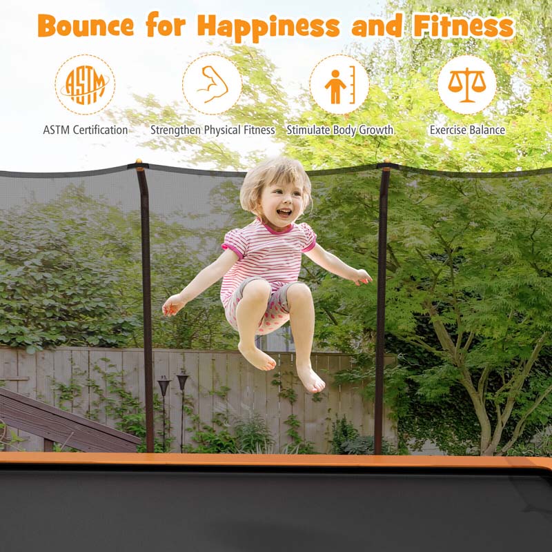8 x 14 ft Rectangular Trampoline with Safety Enclosure Net & Ladder – ASTM Certified, Blue
