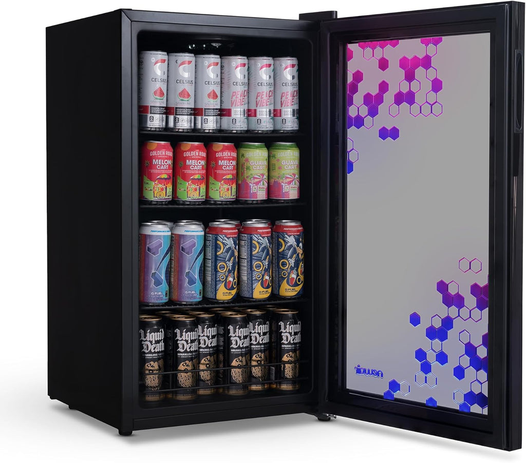 NewAir 126 Can Beverage Refrigerator – Freestanding Mini Fridge, Glass Door, LED, 7 Settings