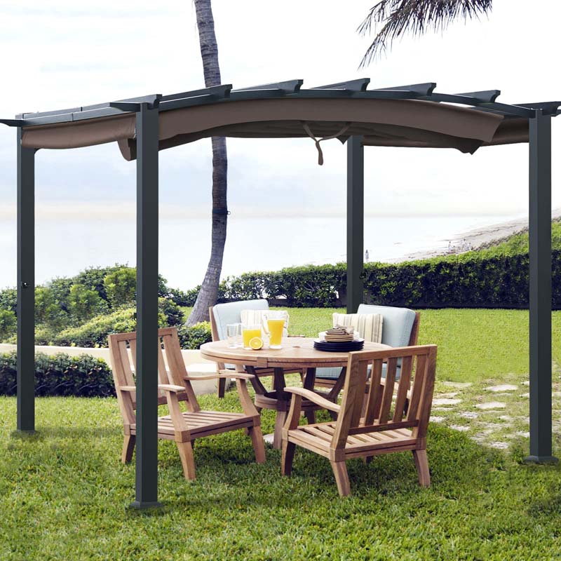 10 x 10 ft Heavy-Duty Steel Pergola with 3 Retractable Canopies – Outdoor Sun Shade for Deck, Garden & Patio