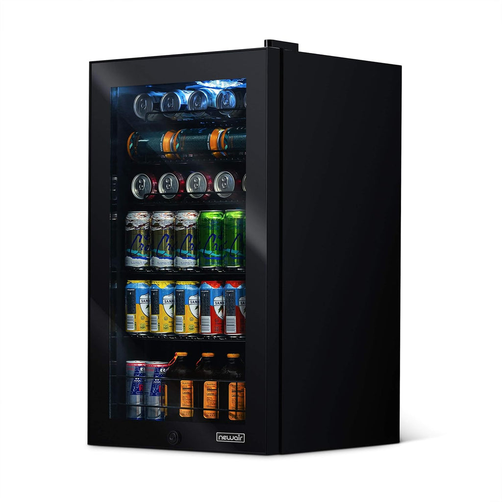 NewAir 126 Can Beverage Refrigerator – Freestanding Mini Fridge, Glass Door, LED, 7 Settings
