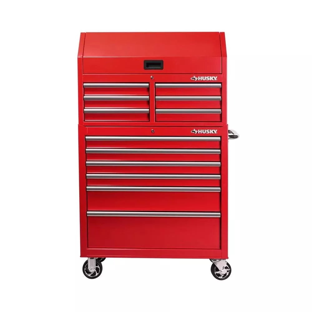 36-Inch 12-Drawer Tool Chest & Cabinet Combo – Red, Ball-Bearing Slides, Power Strip, 1,200 lb