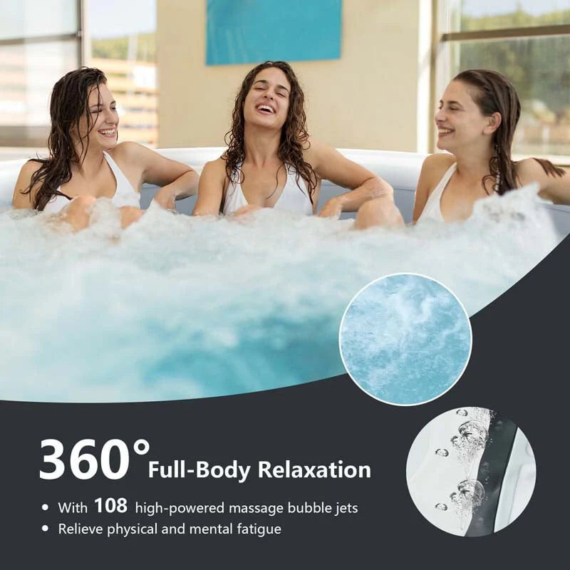4-Person Inflatable Hot Tub Spa - 108 Bubble Jets, 2240W Heated Blow-Up Pool with Cover, Pump & Filter