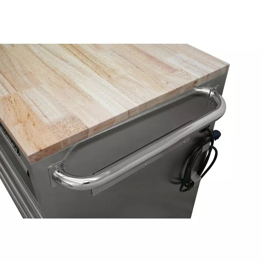 72 in. 18-Drawer Mobile Workbench with Solid Wood Top, 24 in. Deep Rolling Tool Cabinet, Stainless Steel