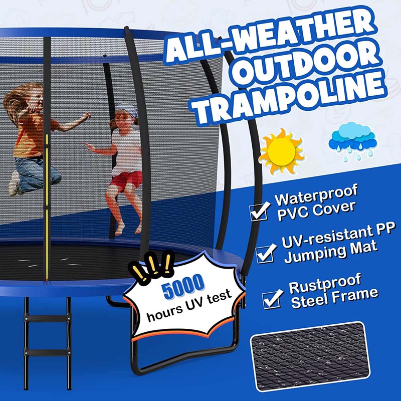 Outdoor Trampoline with Enclosure Net, Ladder & Safety Pad – 8/10/12 ft, ASTM Approved