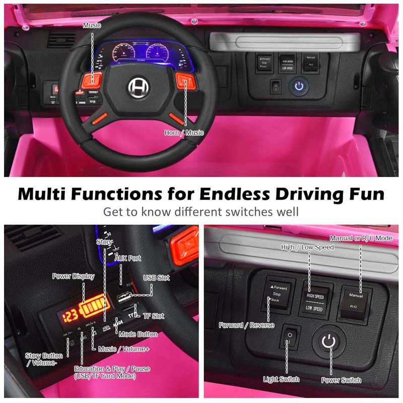 12V 2-Seater Kids Ride-On Truck with Remote Control, Storage, LED Lights and Music, Ages 3+