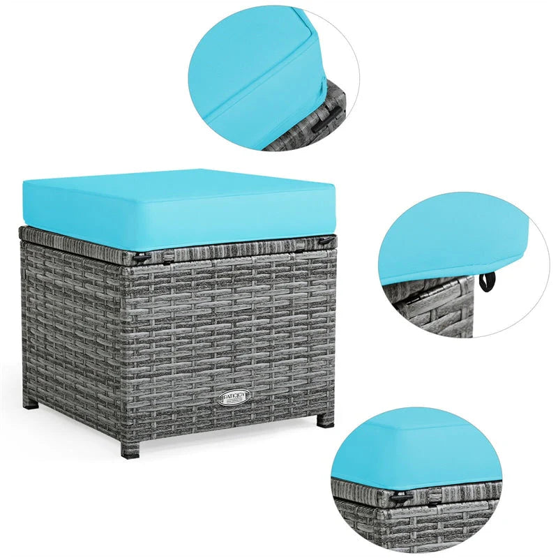 7-Piece Rattan Patio Dining Set – Sectional Sofa with Table, Ottomans & Cushions, Mix Grey
