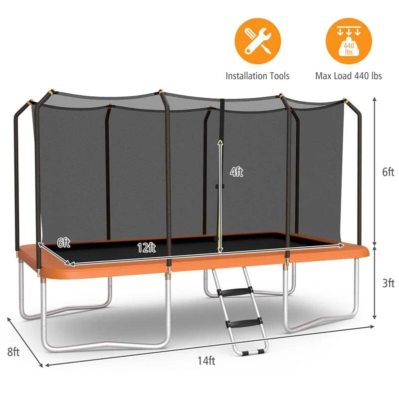 8 x 14 ft Rectangular Trampoline with Safety Enclosure Net & Ladder – ASTM Certified, Blue
