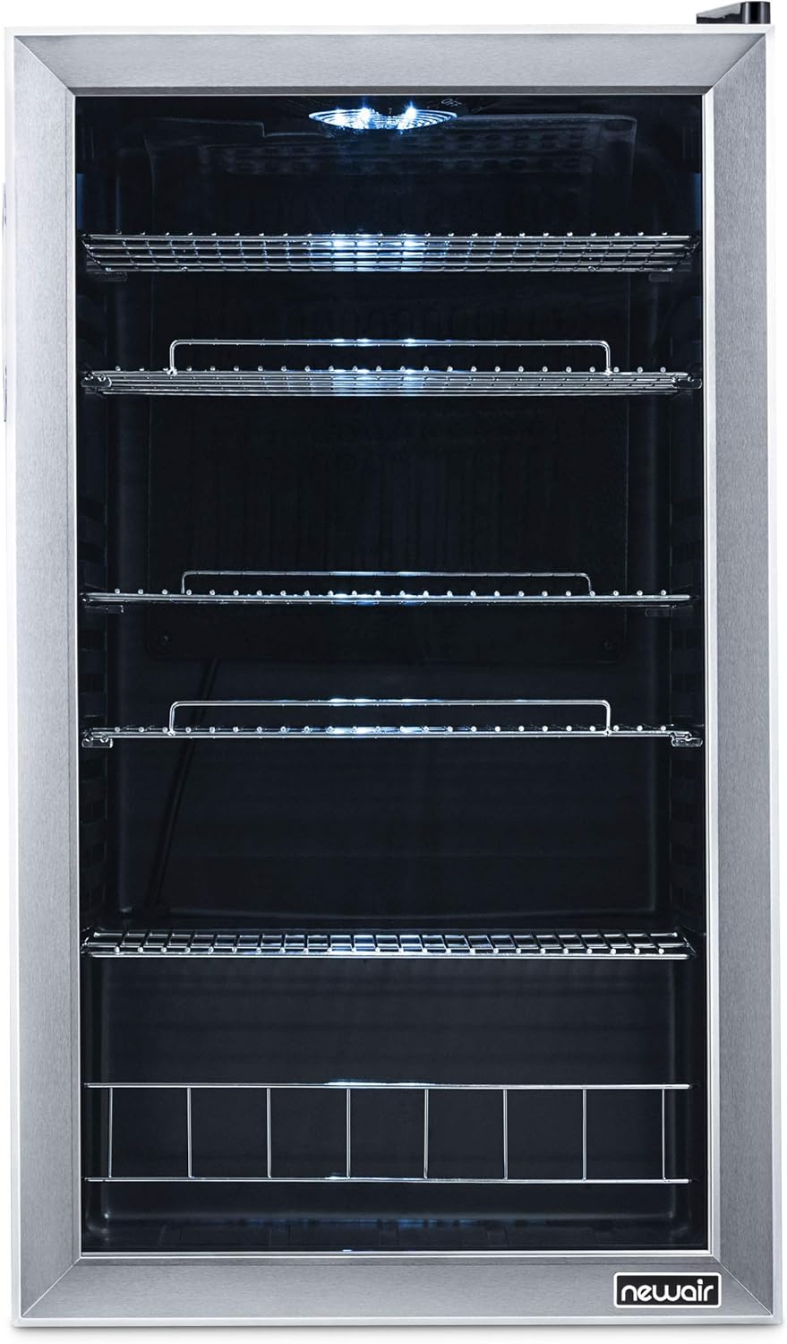 NewAir 126 Can Beverage Refrigerator – Freestanding Mini Fridge, Glass Door, LED, 7 Settings