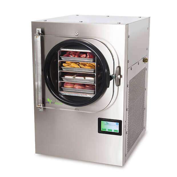 Harvest Right medium stainless steel home freeze dryer on a countertop
