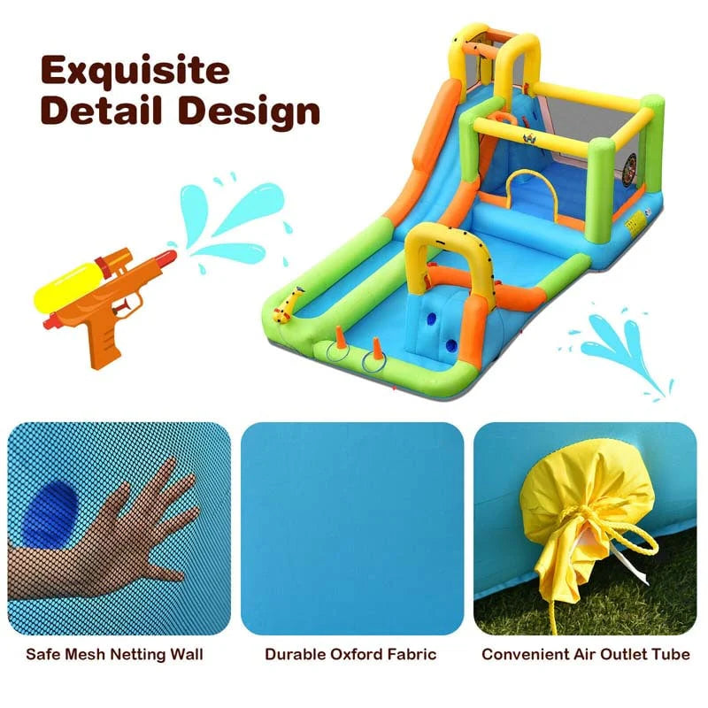 8-in-1 Inflatable Water Slide Park - Bounce House with Dual Slides, Climbing Wall & Splash Pool (Blower Not Included)