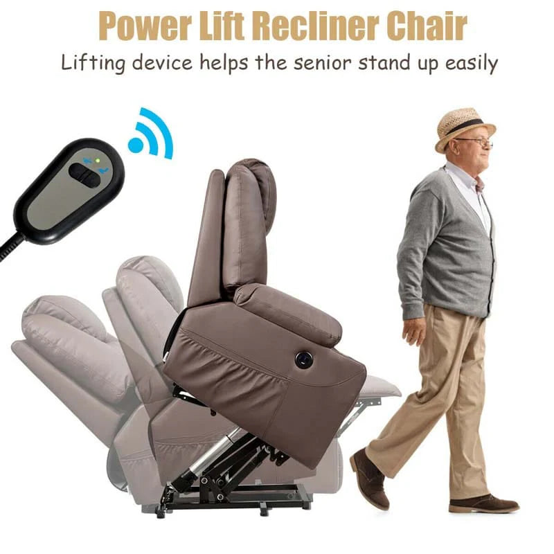 Electric Power Lift Recliner Chair with Heat & 8-Point Massage – USB, Cup Holders, for Elderly
