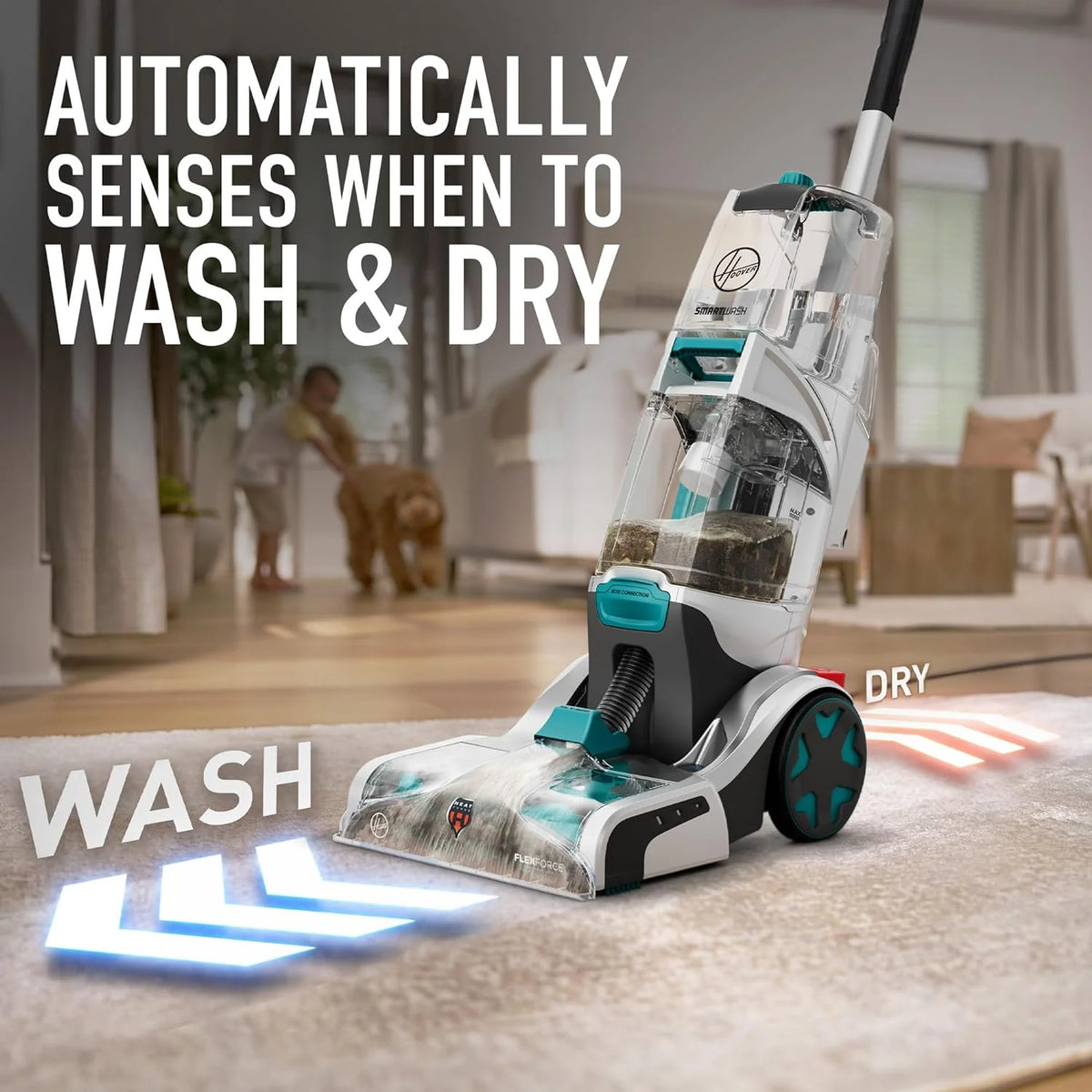 Hoover SmartWash+ Automatic Carpet Cleaner FH52000 – Deep-Cleaning Shampooer with HeatForce, Pet Tools, Turquoise