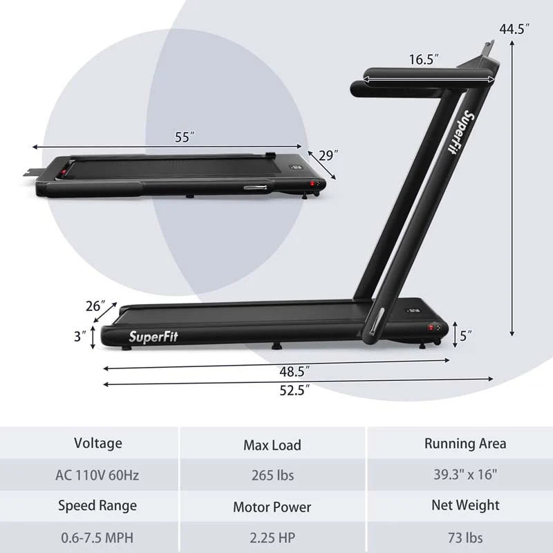 2-in-1 Folding Under Desk Treadmill – 2.25 HP, 0.6–7.5 mph, App, Speaker & Remote