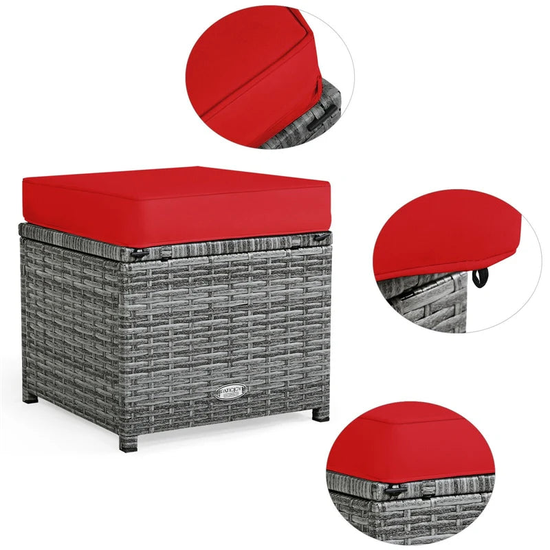 7-Piece PE Rattan Patio Sectional Sofa Set with Dining Table, Ottomans & Cushions, Mix Grey