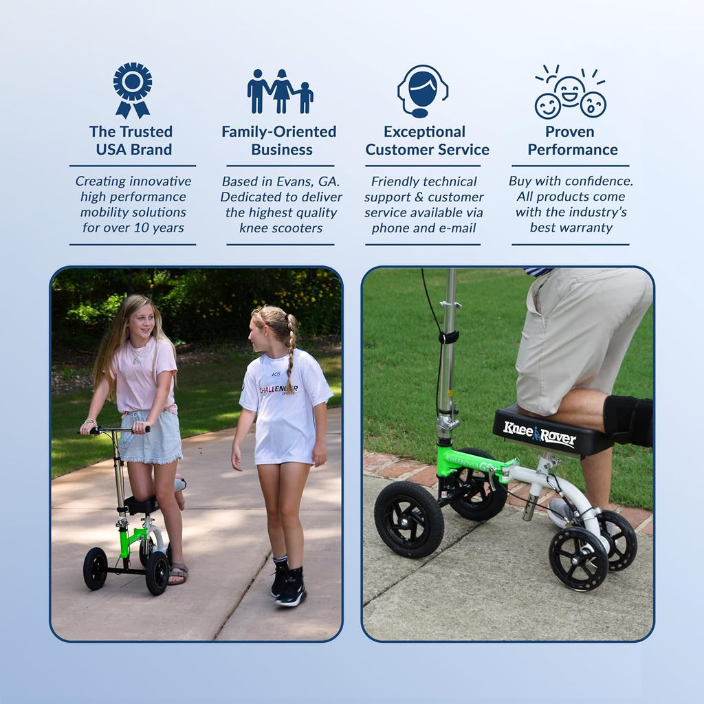KneeRover GO HYBRID All-Terrain Knee Scooter – Compact Foldable Knee Walker for Foot & Ankle Recovery, Green