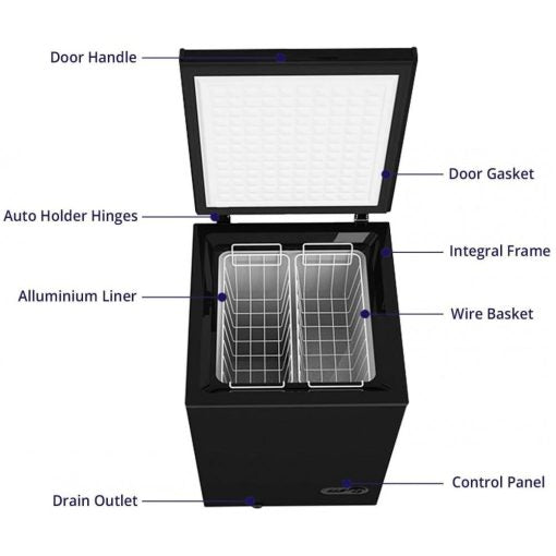 Northair 3.5 cu ft Chest Freezer, Black, 2 Removable Baskets, 7-Level Thermostat, Quiet Compact Design