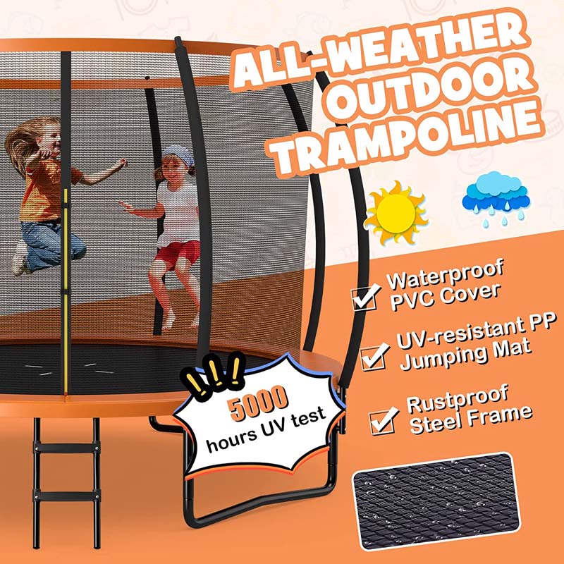 Outdoor Trampoline with Enclosure Net, Ladder & Safety Pad – 8/10/12 ft, ASTM Approved