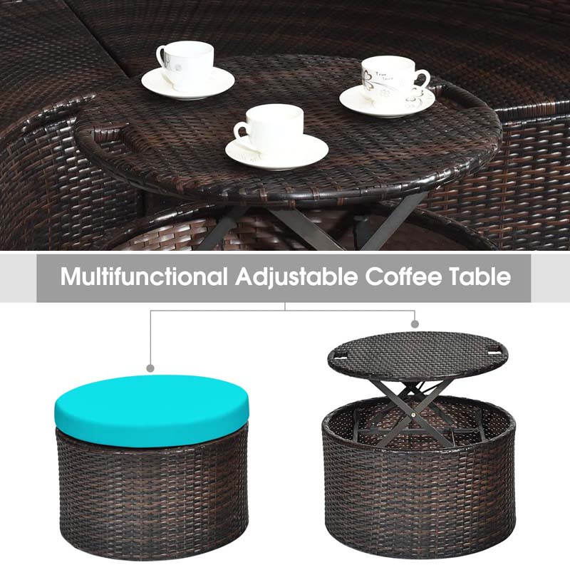 Rattan Wicker Round Patio Daybed with Retractable Canopy & Adjustable Coffee Table – Outdoor Sofa Set