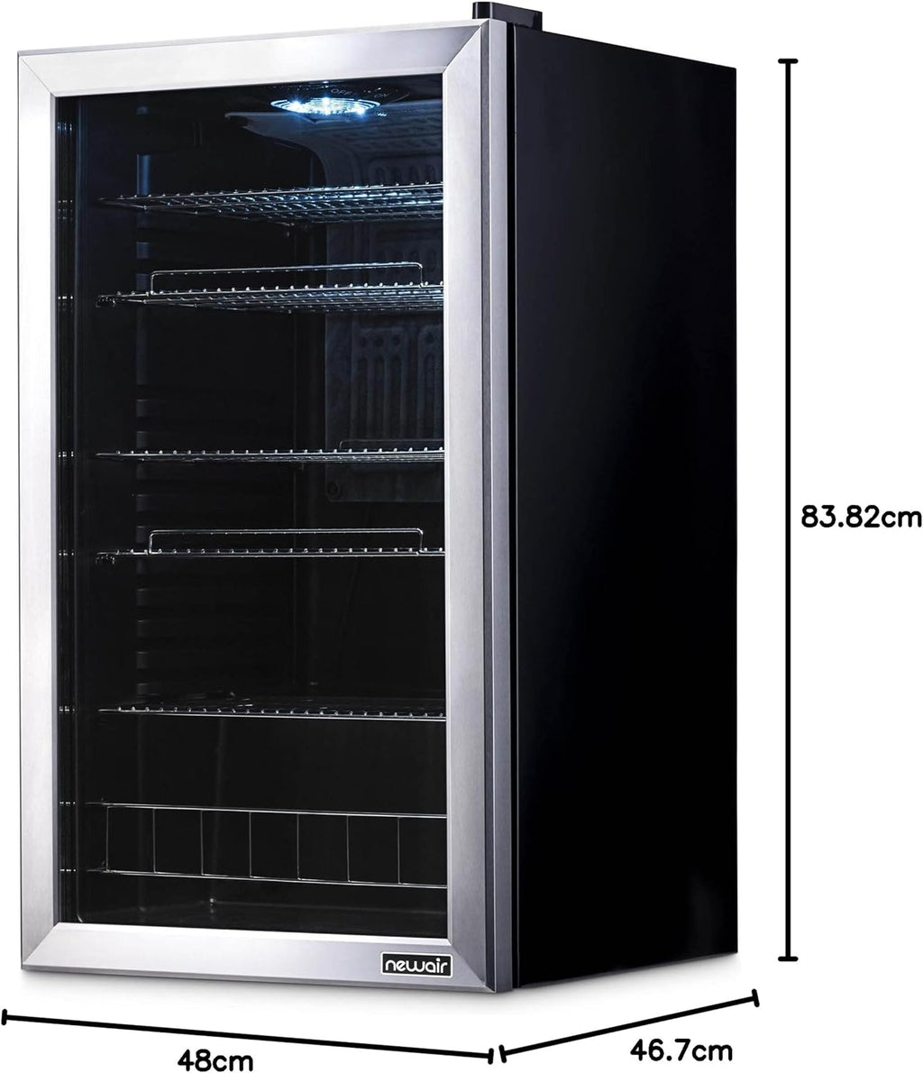 NewAir 126 Can Beverage Refrigerator – Freestanding Mini Fridge, Glass Door, LED, 7 Settings