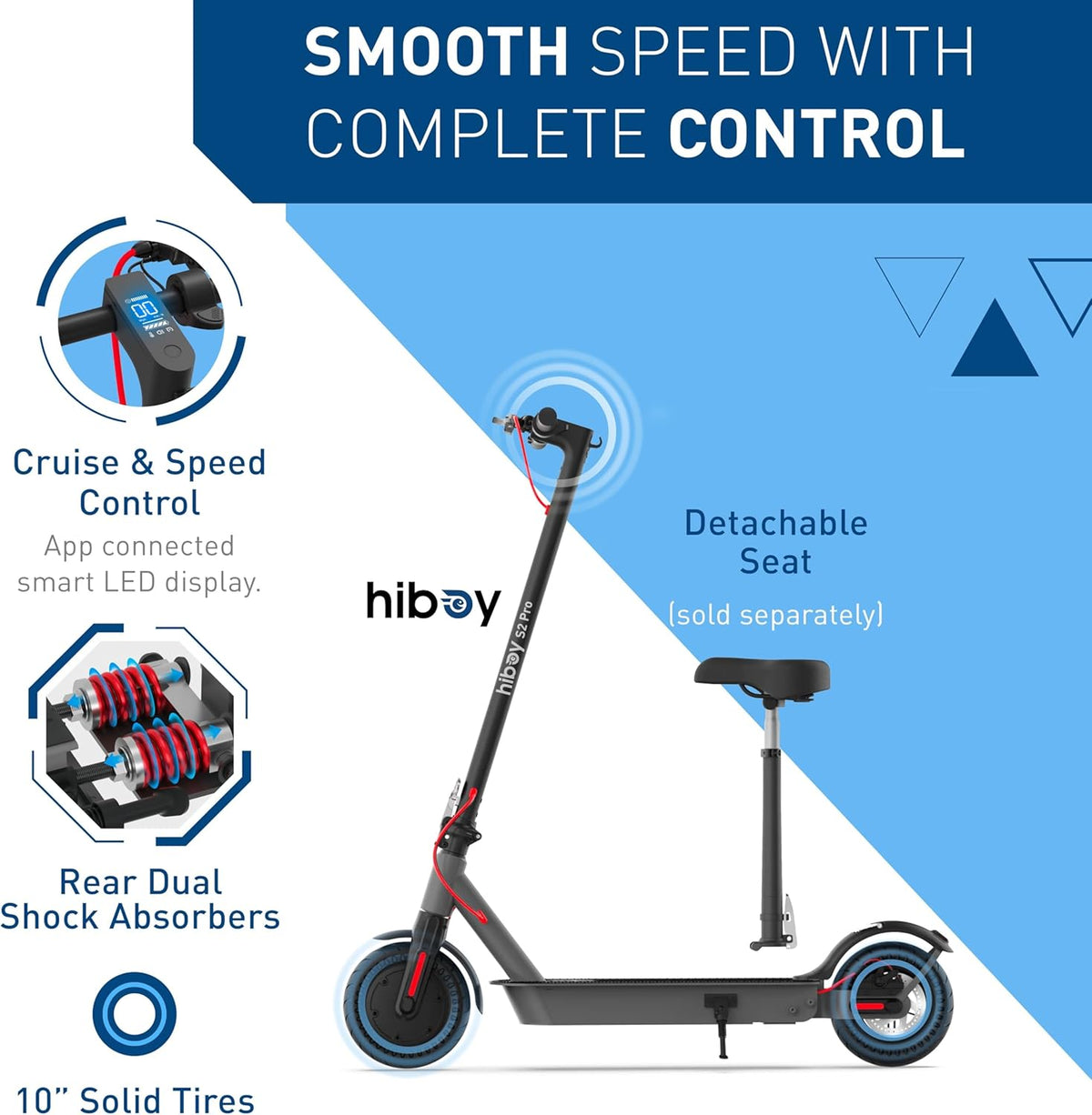 Hiboy S2 Pro Folding Electric Scooter for Adults – 500W Motor, 10" Solid Tyres, 25-Mile Range, 19 mph
