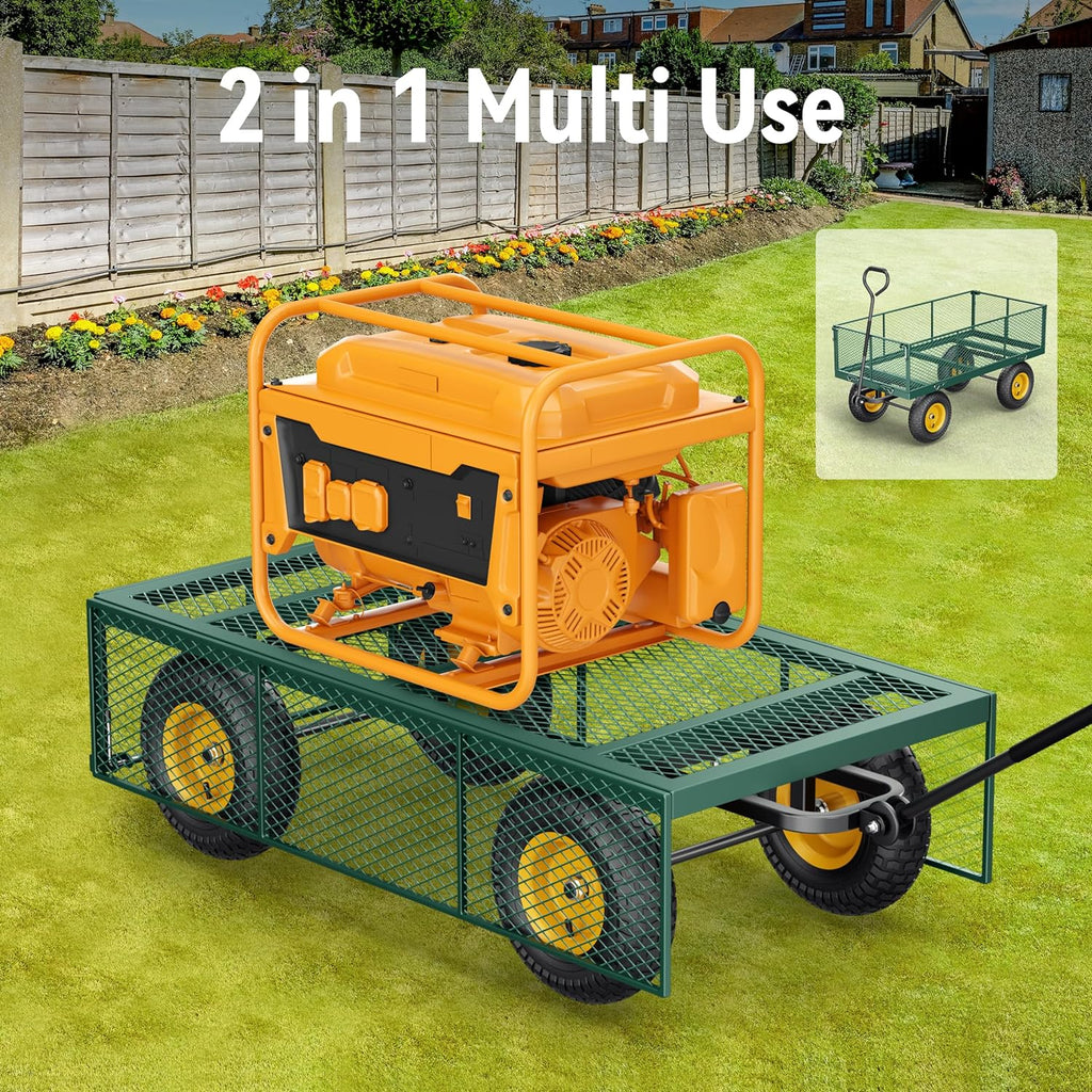Vibemo 2-in-1 Steel Garden Cart – 1400 lb Heavy-Duty Wagon, Mesh Sides to Flatbed, 13" Pneumatic Tyres