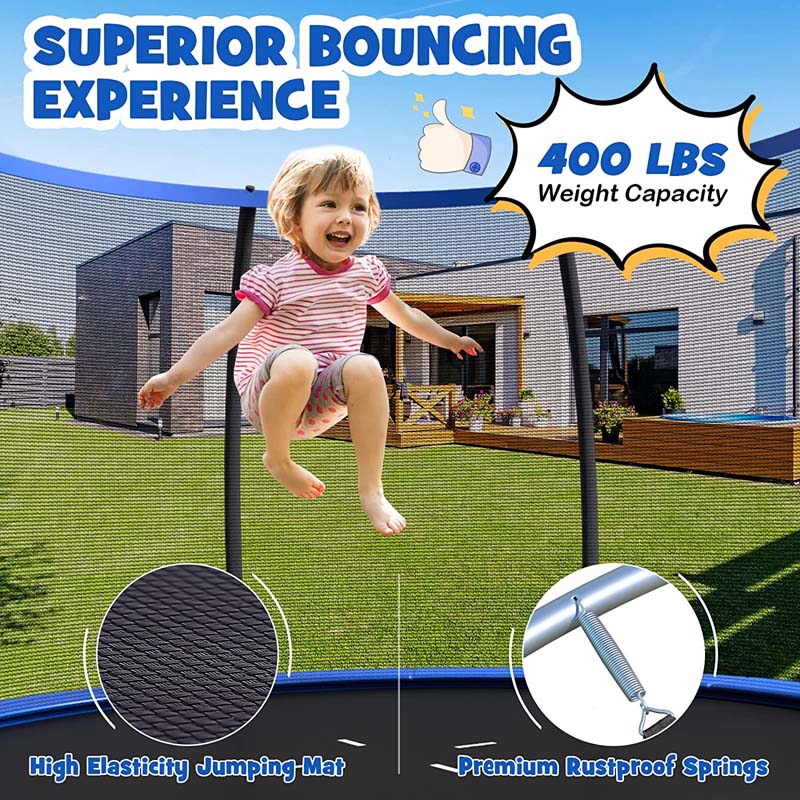 Outdoor Trampoline with Enclosure Net, Ladder & Safety Pad – 8/10/12 ft, ASTM Approved