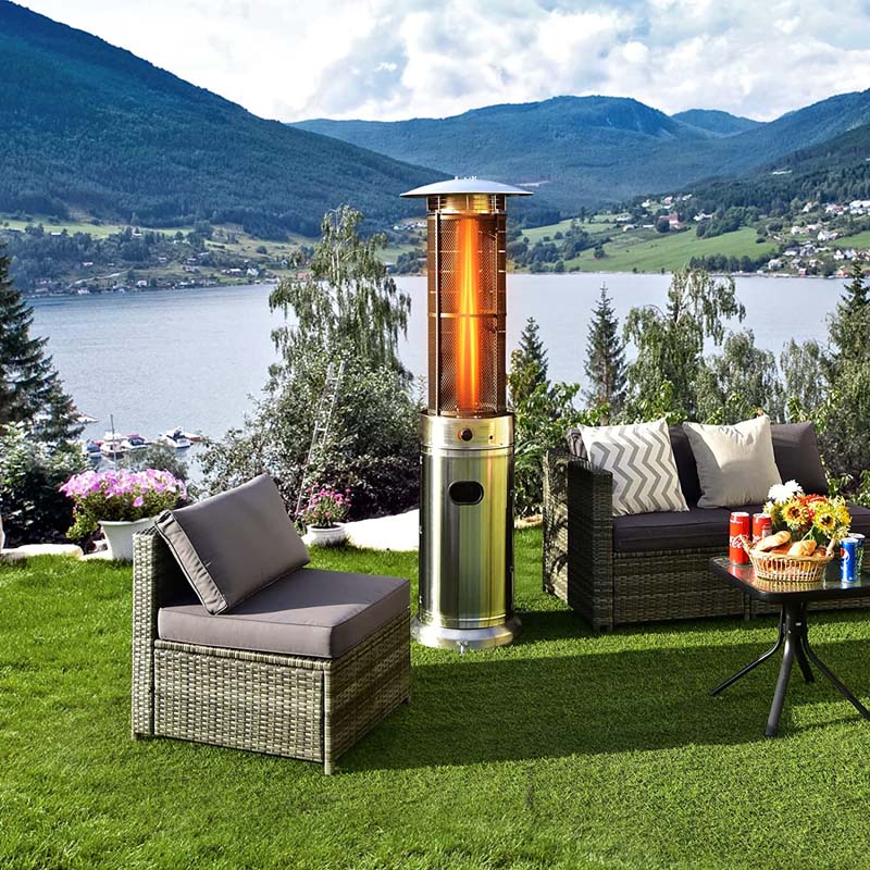 41000 BTU Stainless Steel Patio Heater - Standing Propane Garden Heater with Glass Flame Tube, Wheels & Tilt Shut-Off