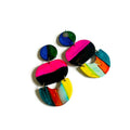 Multicolor striped polymer clay statement earrings, product view 2