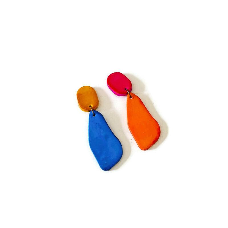 Colorful mismatched polymer clay earrings, product view 2