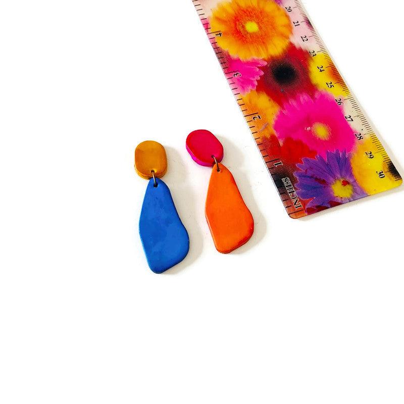 Colorful mismatched polymer clay earrings, product view 3