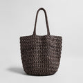 Chocolate handwoven raffia basket tote, front view