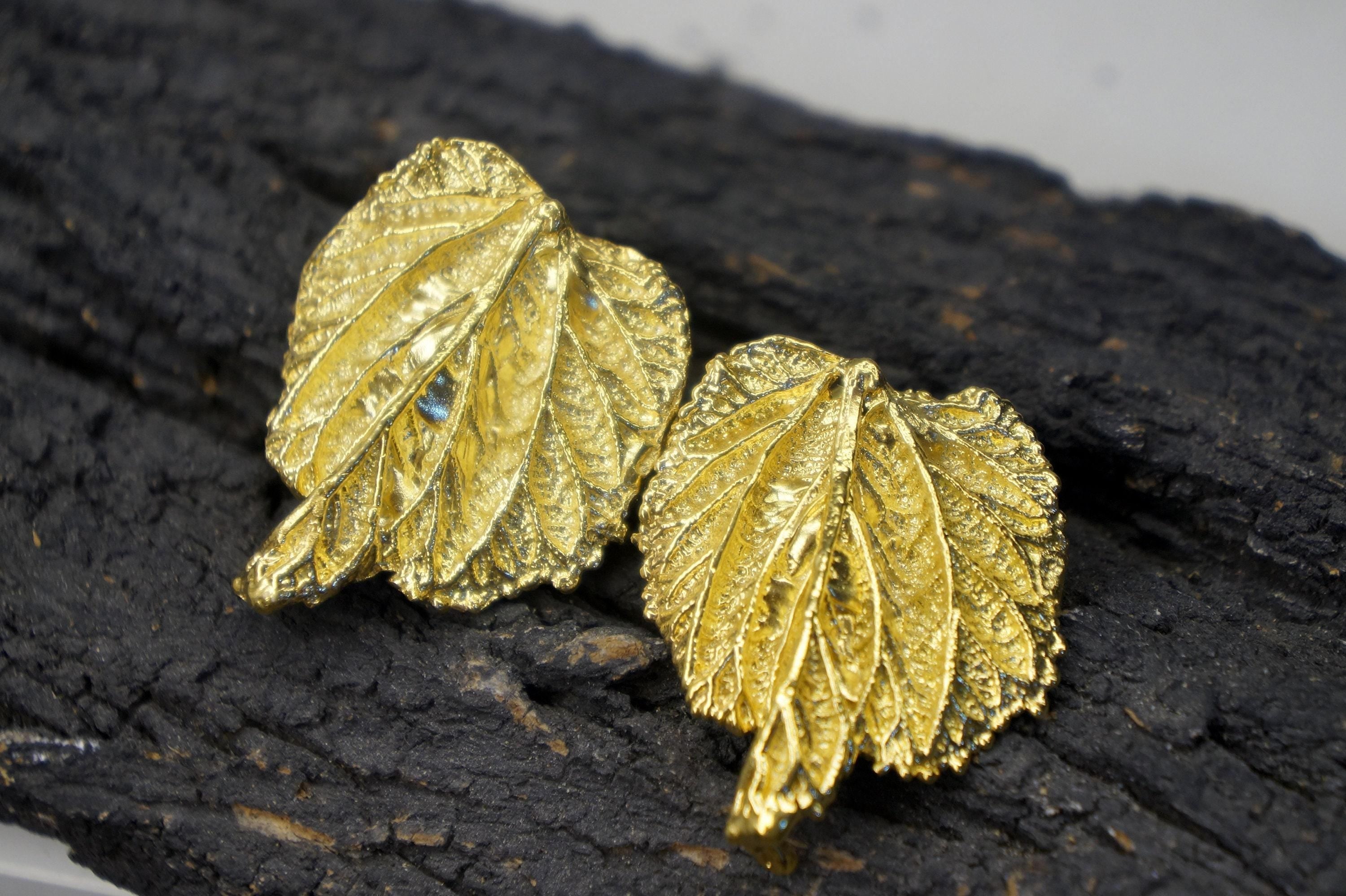 Real mulberry leaf statement earrings, product view 3