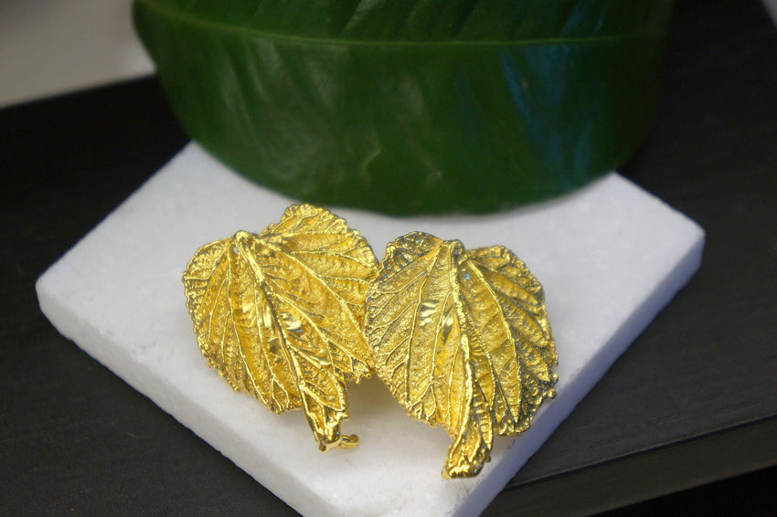 Real Mulberry Leaf Statement Earrings