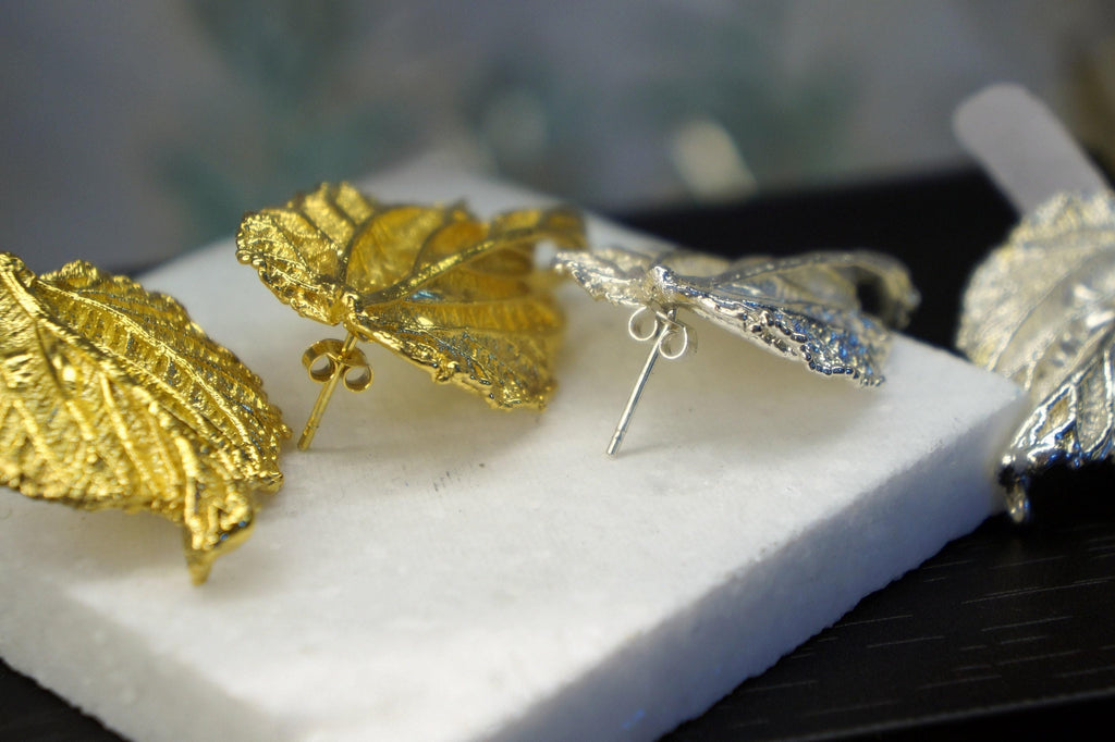 Real mulberry leaf statement earrings, product view 4