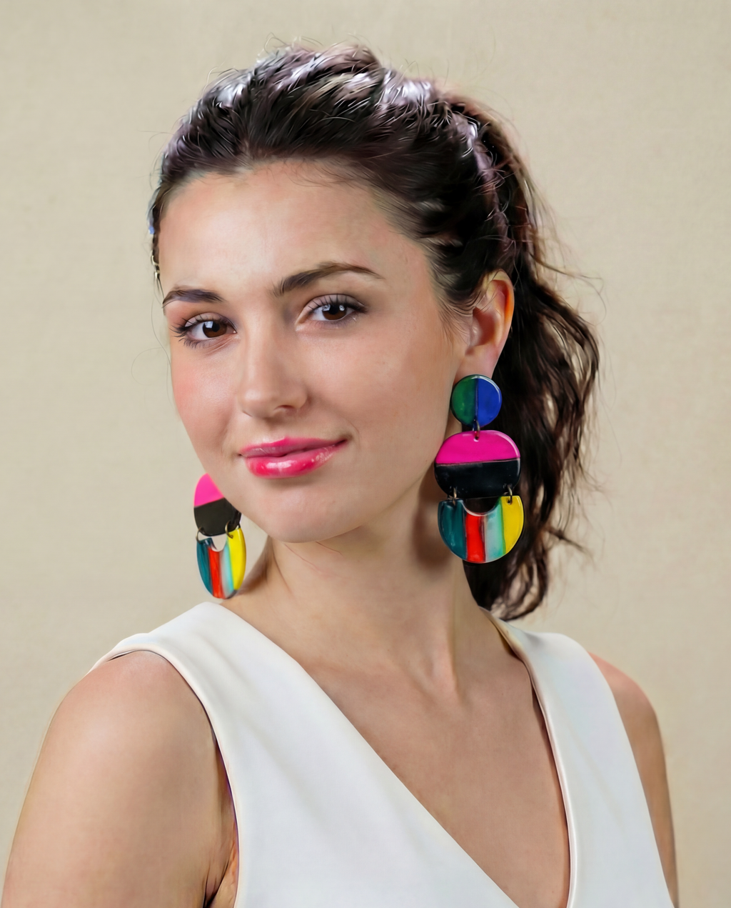 Oversized multicolor striped statement earrings