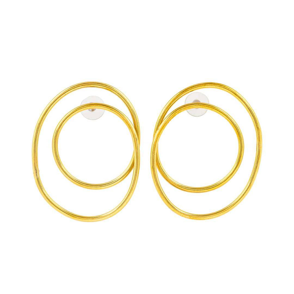 Dira recycled brass statement earrings, close-up view