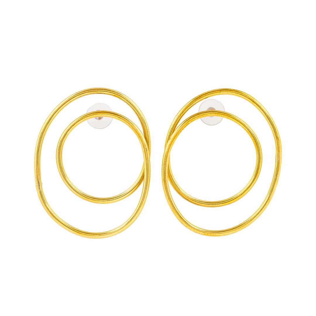 Dira recycled brass statement earrings, close-up view